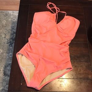 J. Crew Coral-Pink Halter One-Piece Swimsuit